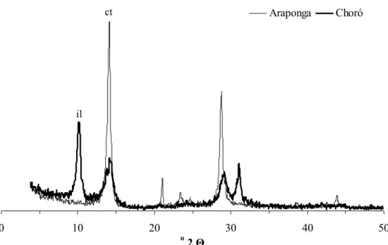 Figura 1 – Difratograma de raios-X da fração argila dos solos estudados em  Araponga (MG) e Choró (CE)