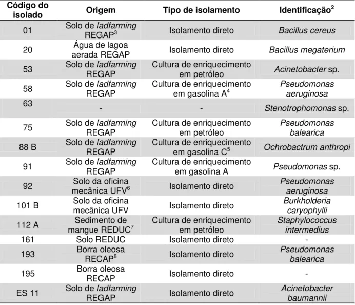 Tabela  1:  Isolados  bacterianos,  pertencentes  à  coleção  de  culturas  do  LBBMA,  que  apresentaram resultado positivo 1  no teste de utilização das resinas uréia-formaldeído (mais 
