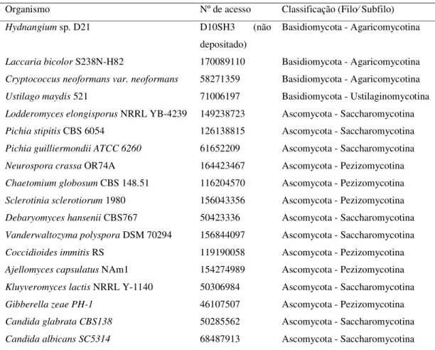 Tabela  2.  Organismos  utilizados  nas  análises  filogenéticas  das  seqüências  de  aminoácidos do gene que codifica ATP sintase