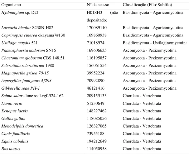 Tabela  3.  Organismos  utilizados  nas  análises  filogenéticas  das  seqüências  de  aminoácidos do gene que codifica acetil-CoA acetiltransferase