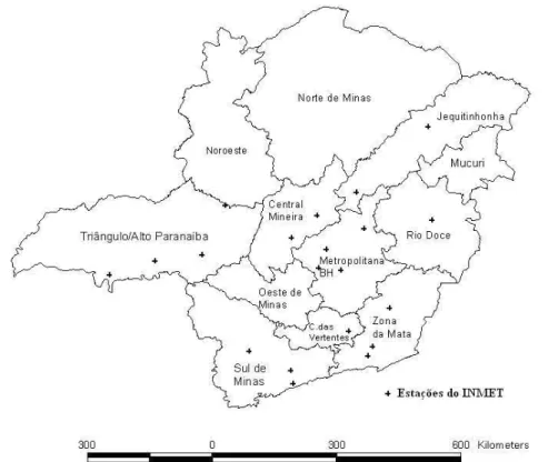 Figura 1 – Mapa do Estado de Minas Gerais com a localização das estações 