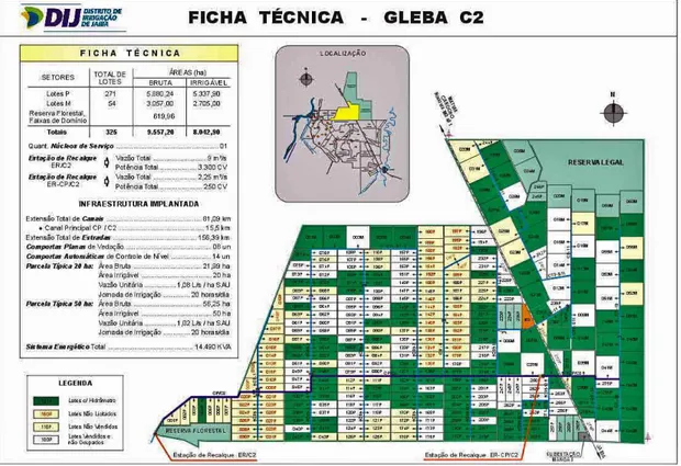Figura 2 – Gleba C2 do Projeto Jaíba: Ficha Técnica, Mapa do Perímetro e Mapa da  Gleba