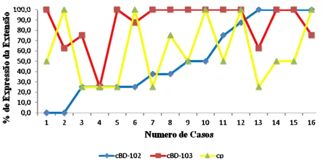 Figura 10. Correlação da expressão de extensão da cBD102 e cBD103 com a carga 
