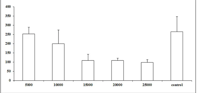 Figure 1. Average number of non-preyed infective larvae of Ancylostoma spp.  recovered of sand by Baermann method on the fifteenth day of treatment after  interaction with the fungus Duddingtonia flagrans (CG768) and control (without  fungus)