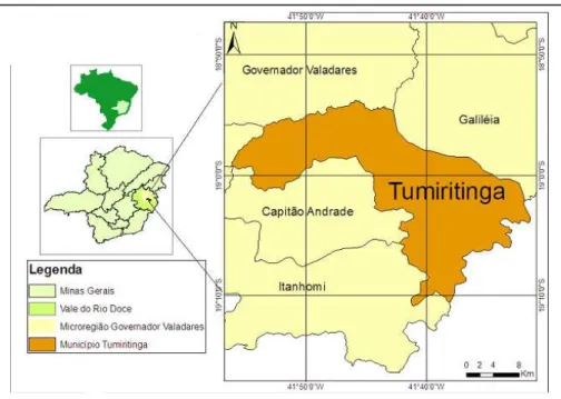FIGURA 1. Localização do município de Tumiritinga, região leste do estado de Minas  Gerais, Brasil