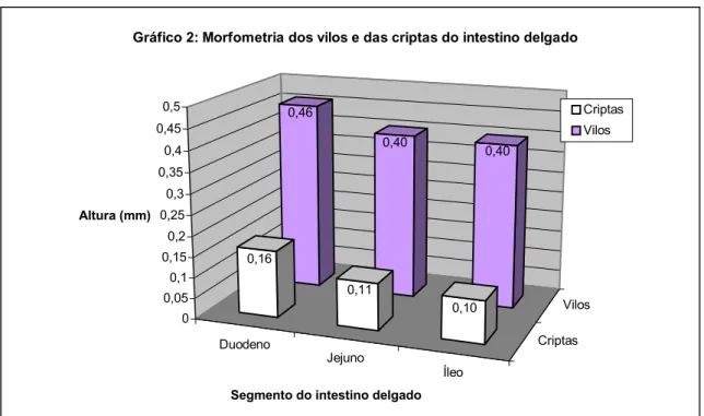 Gráfico 2: Morfometria dos vilos e das criptas do intestino delgado 