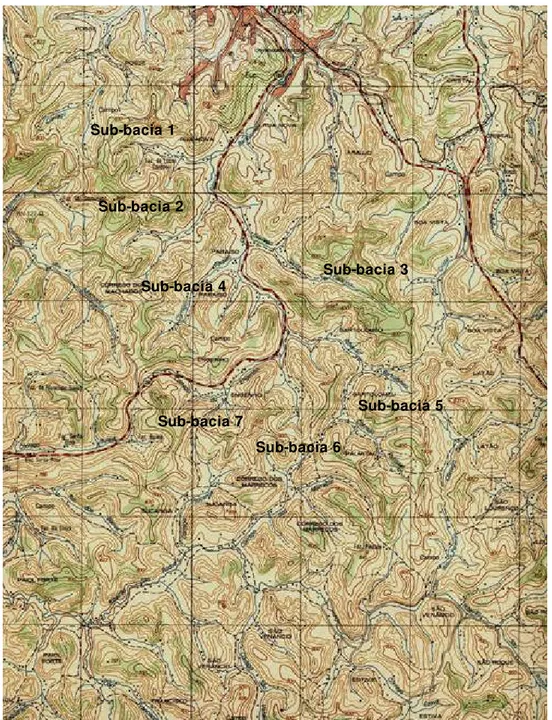 Figura 2 – Mapa cartográfico da área da bacia hidrográfica do Ribeirão São Bartolomeu,  Viçosa, Minas Gerais