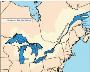 Figura 6: Regi˜ao dos Grandes Lagos, situados na Am´erica do Norte, formada pelos Lagos Superior, Michigan, Huron, Erie e Ont´ario