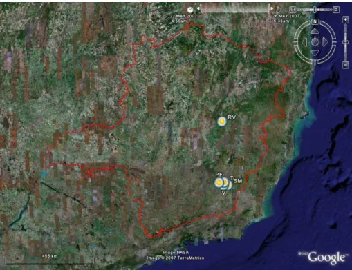 Figura 1. Distribuição geográfica das cinco localidades analisadas. SM: São Miguel do 