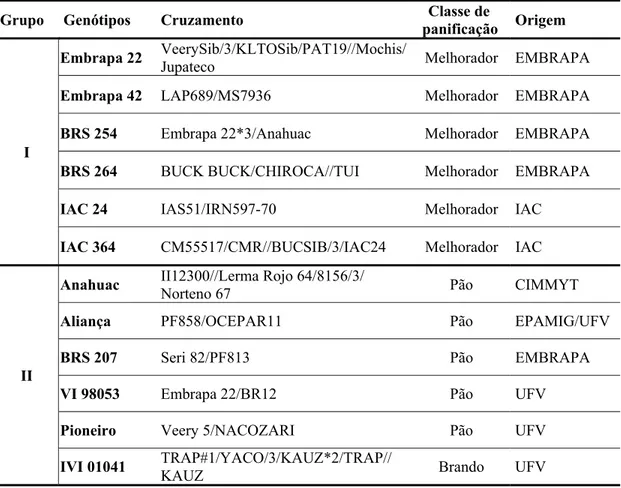 Tabela 1. Identificação dos genótipos de trigo utilizados como genitores  