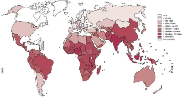 Figura 1 – Nº de indivíduos a requererem assistência a nível de doenças tropicais negligenciadas em 2015   In: http://apps.who.int/iris/bitstream/10665/255011/1/9789241565448-eng.pdf?ua=1  1