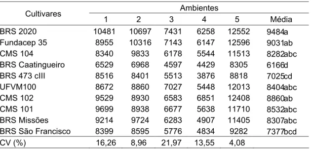 Tabela 10:   Médias de produtividade (kg ha -1 ) em cultivares de milho. Safra  2004/2005