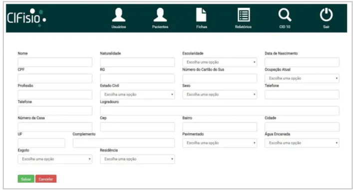 Figura 5. Interface inicial de cadastramento de pacientes
