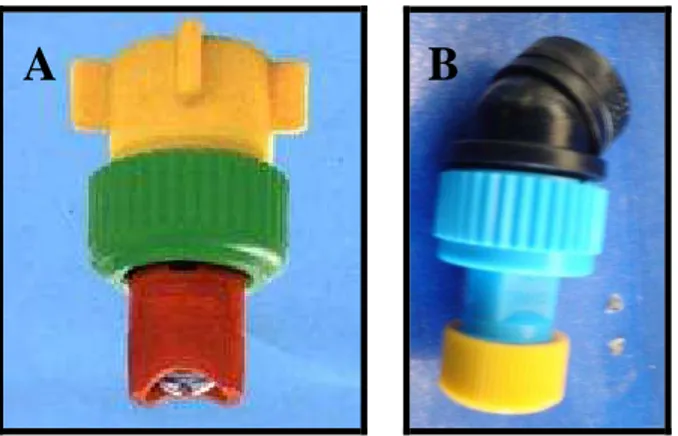 Figura 1 - Ponta de pulverização tipo espuma Coreano LA-1JC (A) e Japonês  SR-1 (B). 