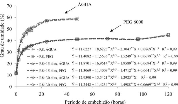 FIGURA 6 - Grau de umidade (%) das sementes de soja da cultivar Garantia, 