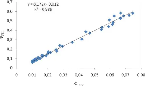 Figura  1  Exemplo  da  relação  entre  FSII  e  CO2  obtida  em  condições  não- não-fotorrespiratórias