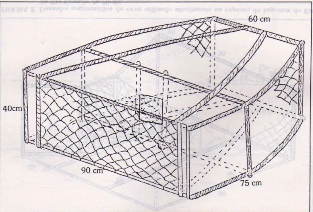 Figura  4:  Desenho  esquemático  do  covo  na  forma  tradicional  ou  manzuá.  Fonte:  IBAMA 