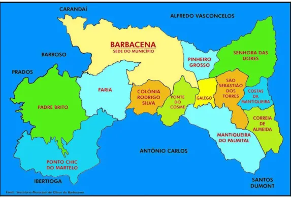 Figura 3 - Mapa do município de Barbacena - MG, 2012.   Fonte: Secretaria Municipal de Obras de Barbacena