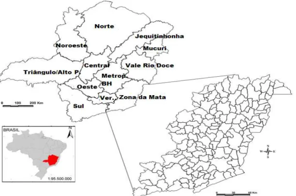 Figura  12:  Divisão  mesorregional  do  Estado  de  Minas  Gerais,  em  destaque a Zona da Mata Mineira