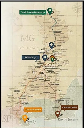 Figura 3 - Mapa ilustrativo da Estrada Real – 2012.  Fonte: http://site.er.org.br, 2012 (adaptado)