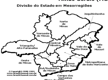 FIGURA 18  – Mesorregiões do Estado de Minas Gerais. Fonte: www.brasilchannel.com.br, 2001