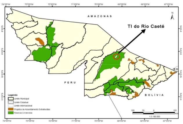 Figura 3 - Reservas Extrativistas e Projetos de Assentamentos Agroextrativistas no  Estado do Acre 