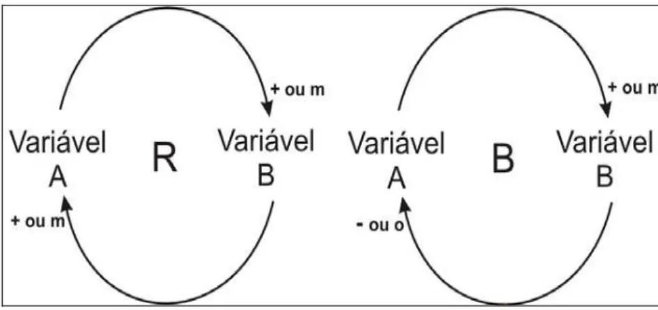 Figura 7 – Círculos de causalidade (R = Reforço 11 ; B = Balanceamento).  Fonte: Griffith (2008, p.6)
