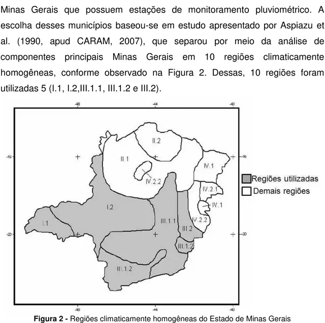 Figura 2 - Regiões climaticamente homogêneas do Estado de Minas Gerais  Fonte: Aspiazu et