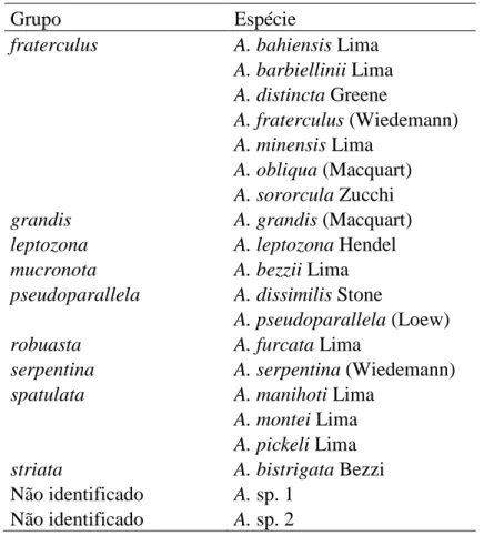 Tabela  1.  Espécies  de  Anastrepha  capturadas  com  armadilha  McPhail  em  Viçosa,  Minas Gerais