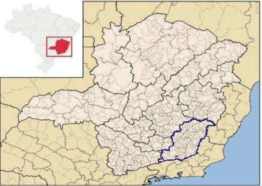 Figura  1  -  Mapa  do  Estado  de  Minas  Gerais  com  destaque  para  a  Zona  da  Mata  Mineira  (área 