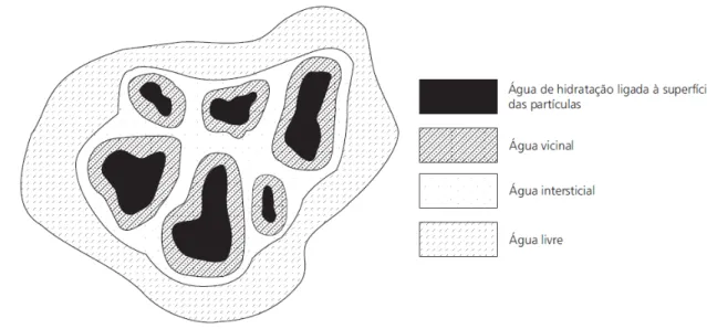 Figura 3.5 – Ilustração das frações de água constituintes dos lodos de ETAs.  Fonte: Smollen e Kafaar (1994)