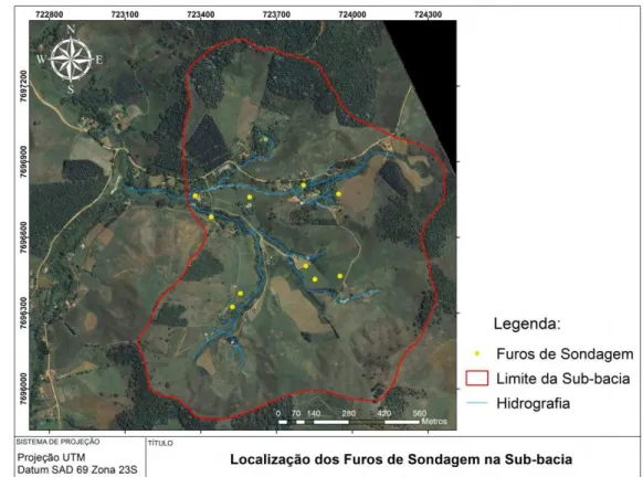 Figura 20: Localização dos furos de sondagem na sub-bacia.    