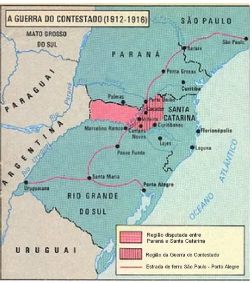 Figura  3 : Localização da área da guerra do contestado. 