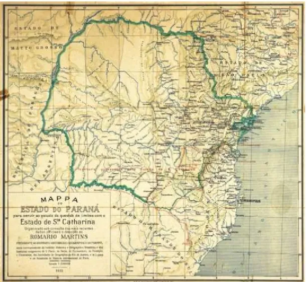 Figura  4 : Mapa do Estado do Paraná produzido na época do conflito. 