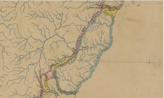 Figura  7 : Recorte de mapa do século XIX representando as áreas em litígio do território capixaba  (Sem a “Zona do Contestado”)