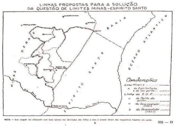 Figura  9 : Um recorte da região norte do Estado do Espírito Santo, delimitando a zona contestada