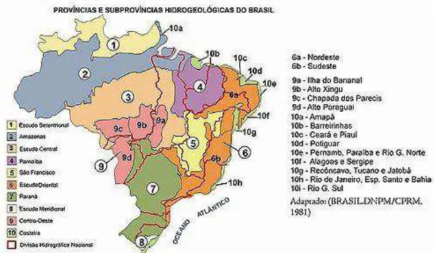 Figura 30: Mapa de províncias hidrogeológicas do Brasil. Fonte: MMA (2013). 