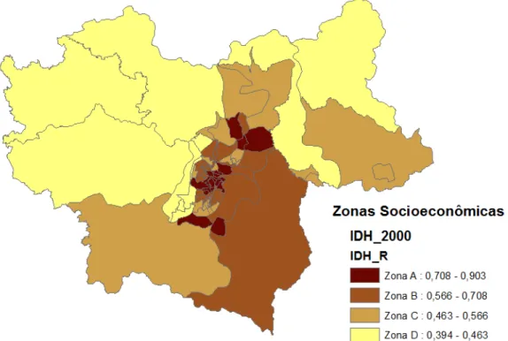 Figura 3.4 - Divisão do município de Viçosa em zonas socioeconômicas 