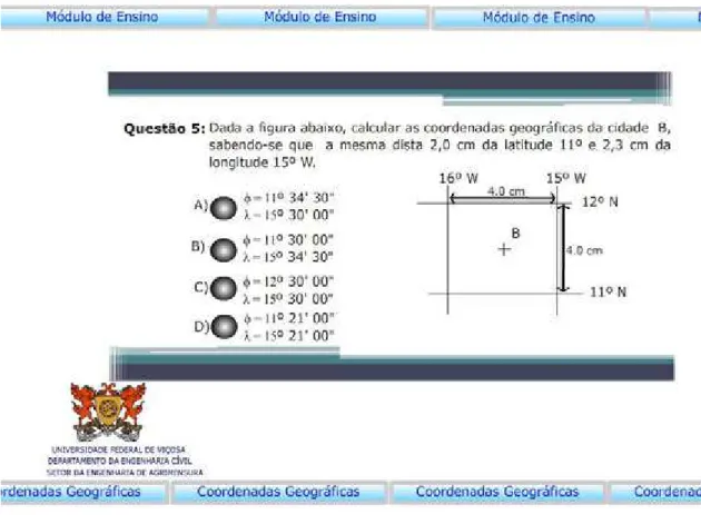 Figura 26: Quinta questão do módulo de exercício de coordenadas geográficas  