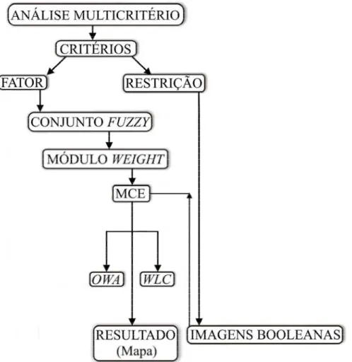 Figura 6. Sequência operacional da análise multicritério no software IDRISI. 