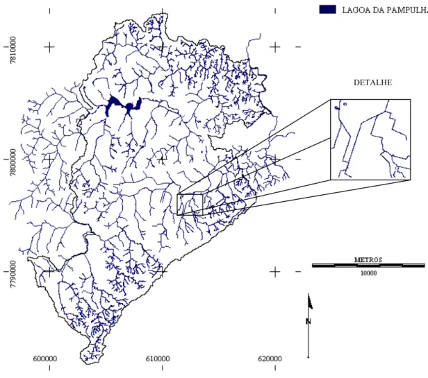 Figura 3 – Recursos hídricos e contornos do limite municipal de Belo Horizonte. 