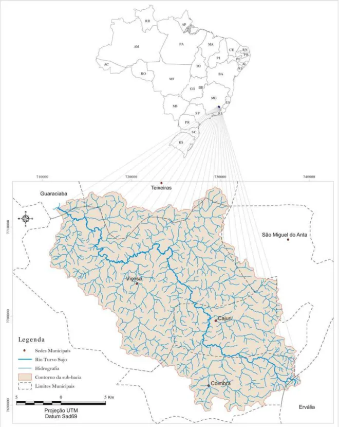 Figura 2 - Localização da sub-bacia do rio Turvo Sujo, município de Viçosa - MG. 