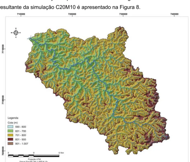 Figura 8 - Modelo digital de elevação hidrograficamente consistente para a  simulação C20M10