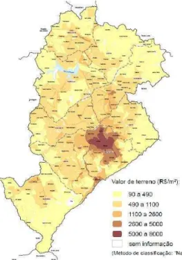 Figura  3.2  –  Valor  médio  de  terreno  na  Região  Metropolitana  de  Belo  Horizonte - MG 