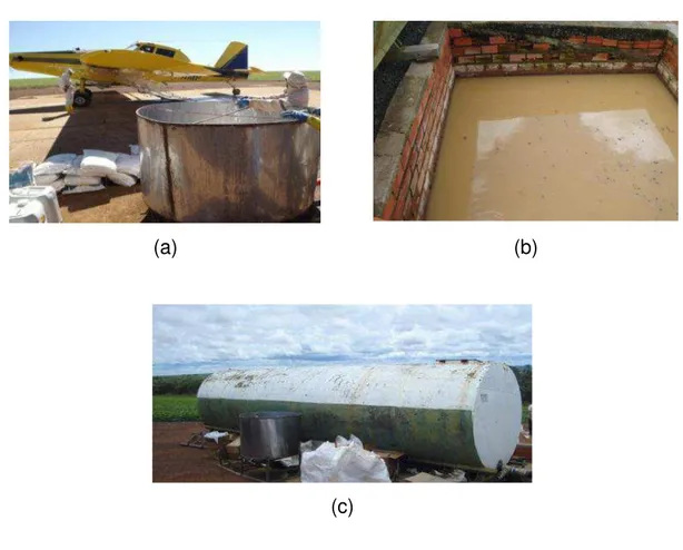 FIGURA  9.  Pátio  de  descontaminação  (a),  poço  de  decantação  (b)  e  reservatório de água (c)