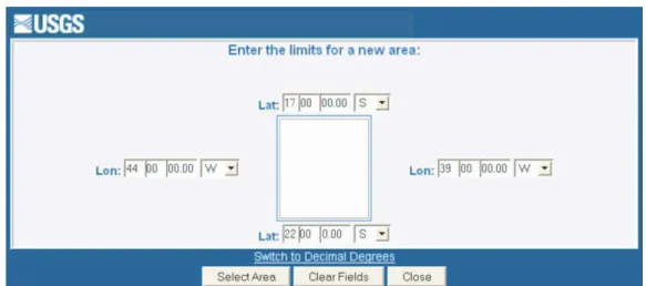 Figura 6 – Interface para seleção da área de interesse na plataforma do USGS. 