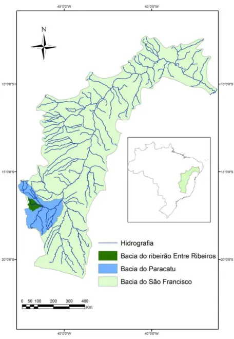 Figura 1  – Representação geográfica da bacia do ribeirão Entre Ribeiros. 
