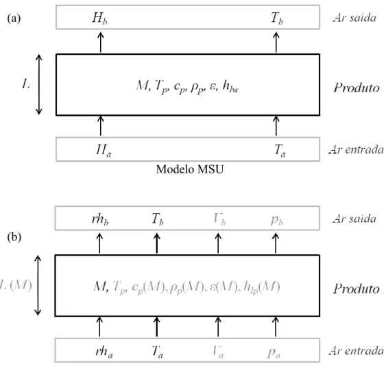Figura 3. Volume de controle considerado no modelo de camada delgada do modelo  MSU (a) em comparação ao modelo proposto (b)