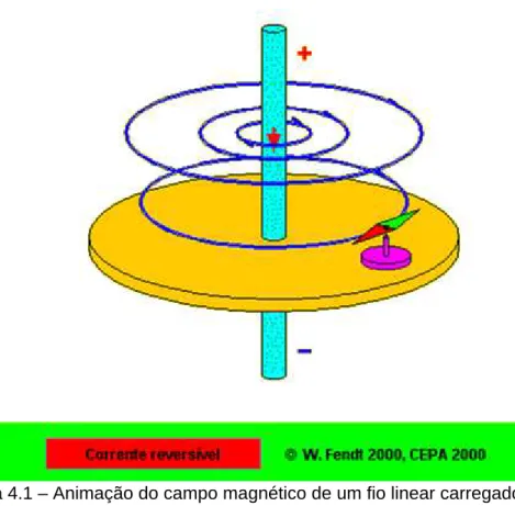 Figura 4.1 – Animação do campo magnético de um fio linear carregado.  Fonte: (FENDT, 2011)