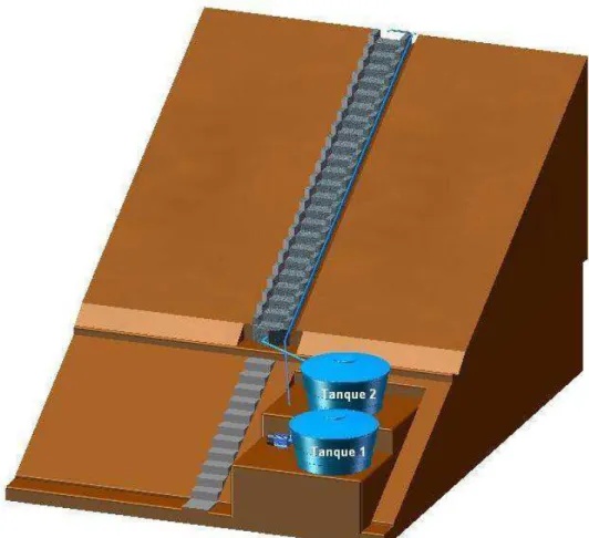 Figura  5.  Esquema  do  sistema  de  tratamento  por  aeração  em  cascatas,  com  destaque  para  os  Tanque  1,  de  recirculação,  e  Tanque  2  de  recepção/detenção da ARC